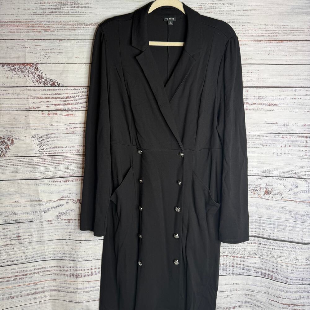 Torrid Womens Size 1 Black Double Breasted Blazer Dress Long Sleeve Stretch